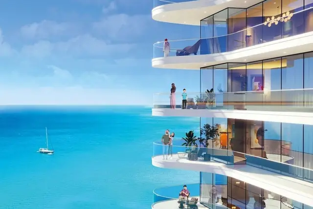 Möblierte Wohnungen mit Pool auf dem Balkon in Dubai Maritime City-5
