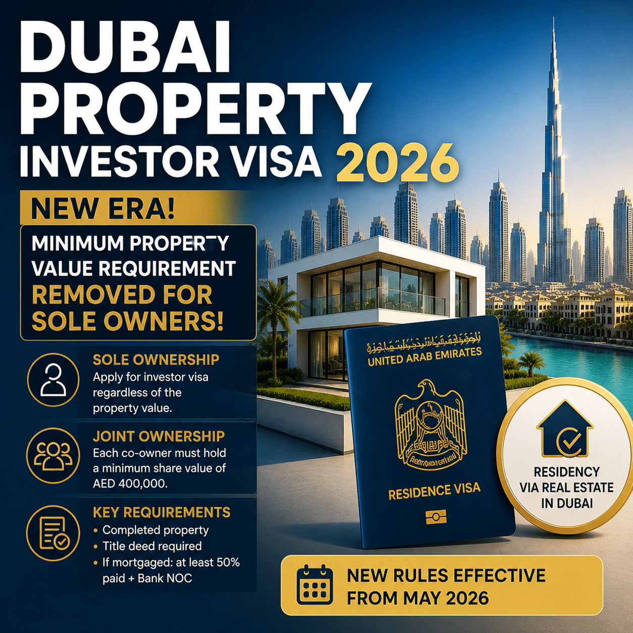 Dubai Immobilieninvestoren-Visum 2026: Kein Mindestimmobilienwert für Alleineigentümer
