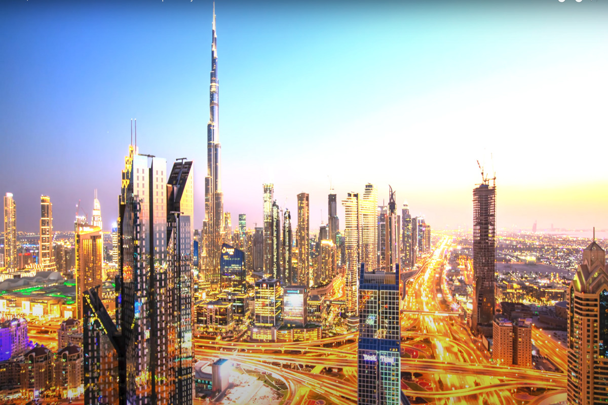 Dubai city skyline featuring Burj Khalifa and modern skyscrapers, ideal for real estate investment