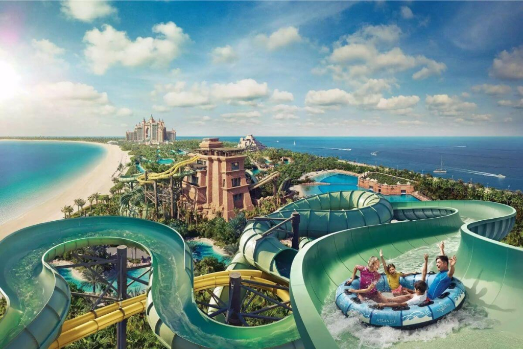 Atlantis Aquaventure in Dubai, a luxurious waterpark featuring thrilling slides and unforgettable aquatic experiences.