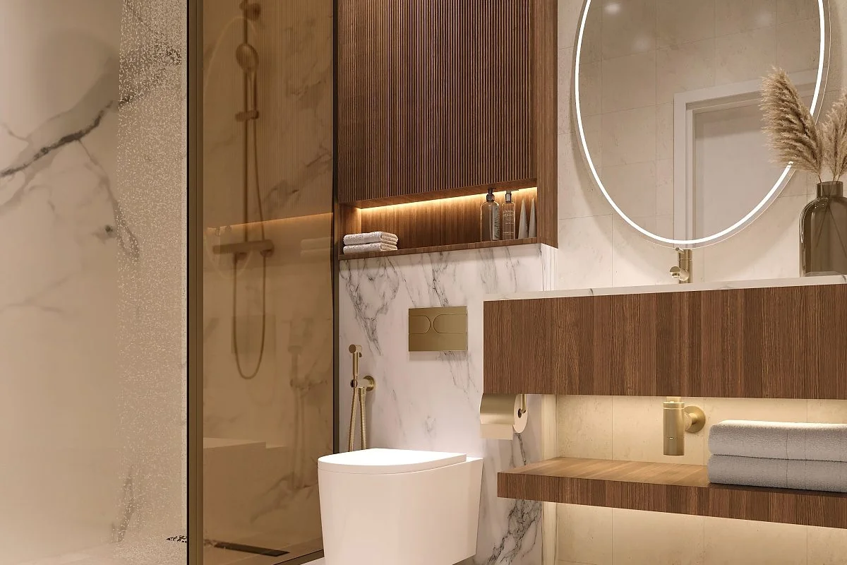 Bright and spacious living room interior at Pelagia Al Marjan Island Ras Al Khaimah