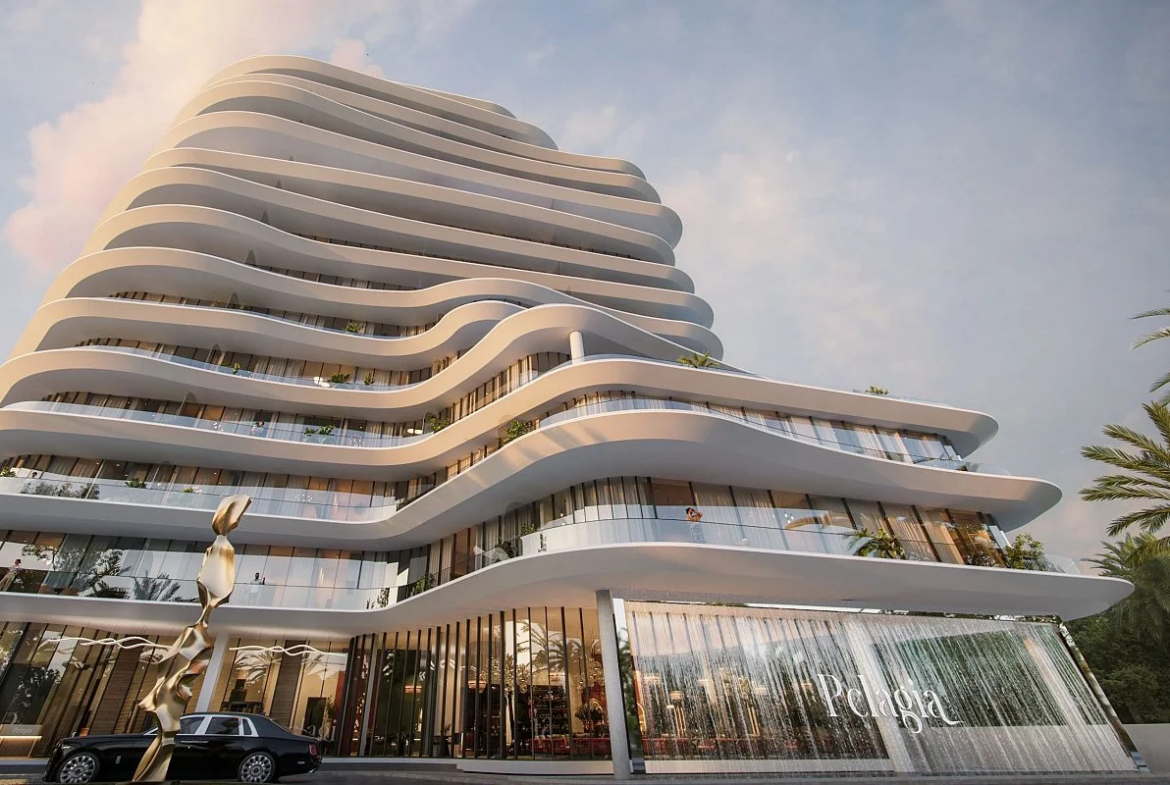 Exterior view of Pelagia residences on Al Marjan Island in Ras Al Khaimah showcasing modern design
