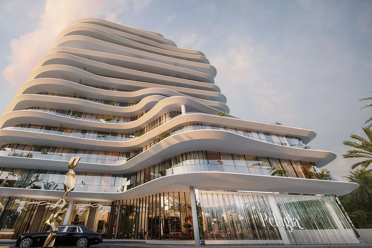 Exterior view of Pelagia residences on Al Marjan Island in Ras Al Khaimah showcasing modern design