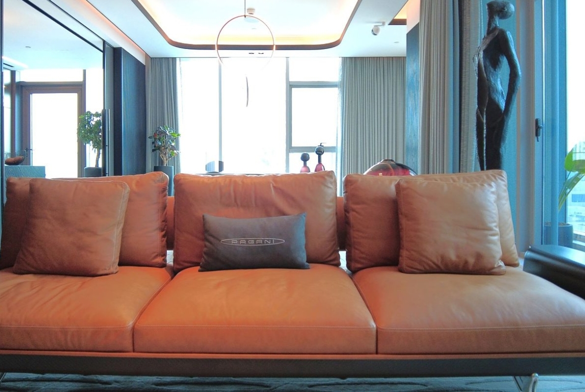 Interior space at Da Vinci Tower Business Bay featuring bespoke details inspired by Pagani craftsmanship