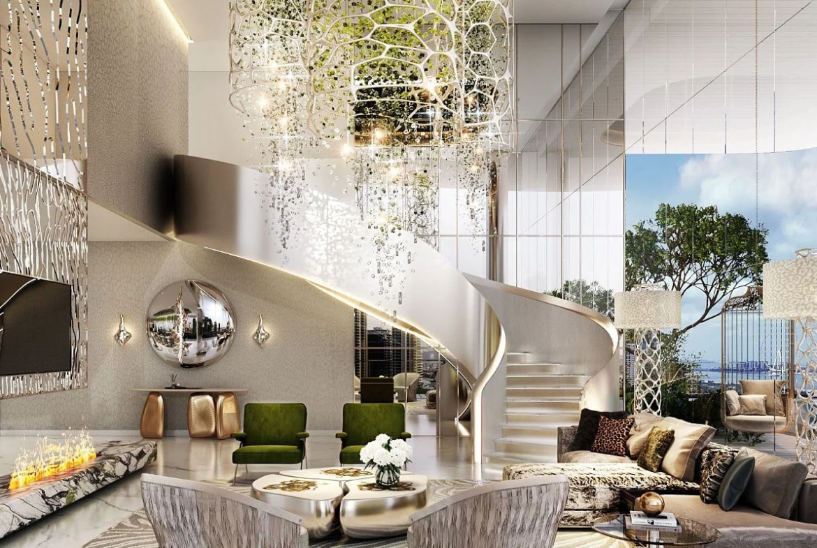 Statement interior design at DAMAC Bay 2 by Cavalli featuring bold details and luxury finishes