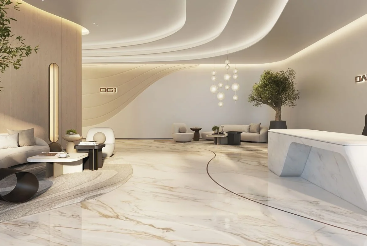Interior living space at DG1 Tower Business Bay featuring clean lines, natural light, and contemporary finishes