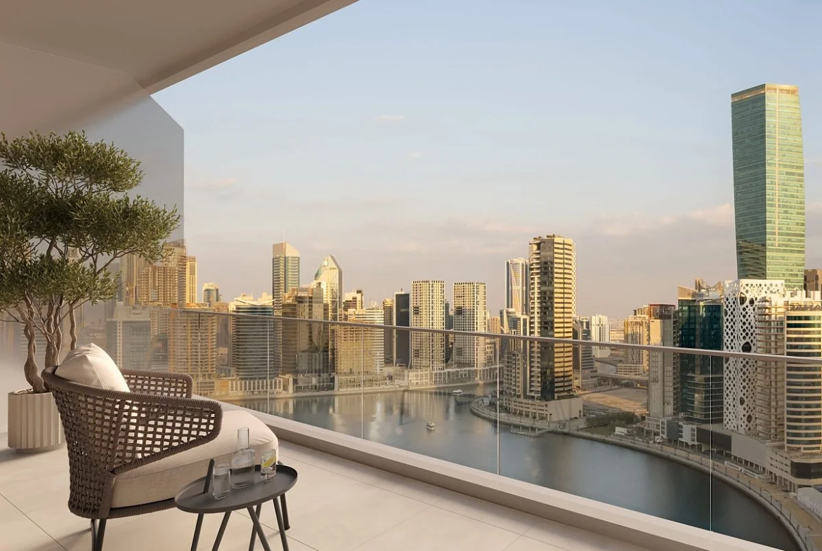 Interior living space at DG1 Tower Business Bay featuring clean lines, natural light, and contemporary finishes