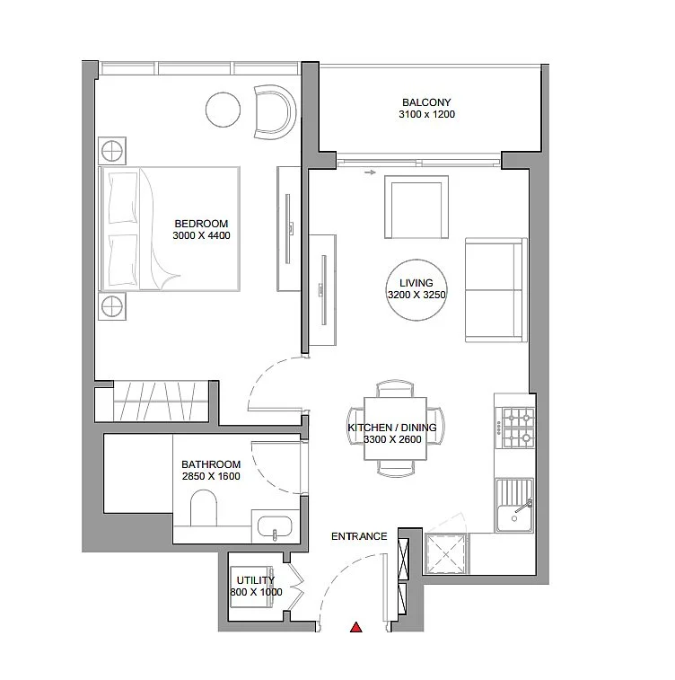Apartment floor plan of Skyvue Solair Sobha Hartland II showing efficient layout and practical living spaces