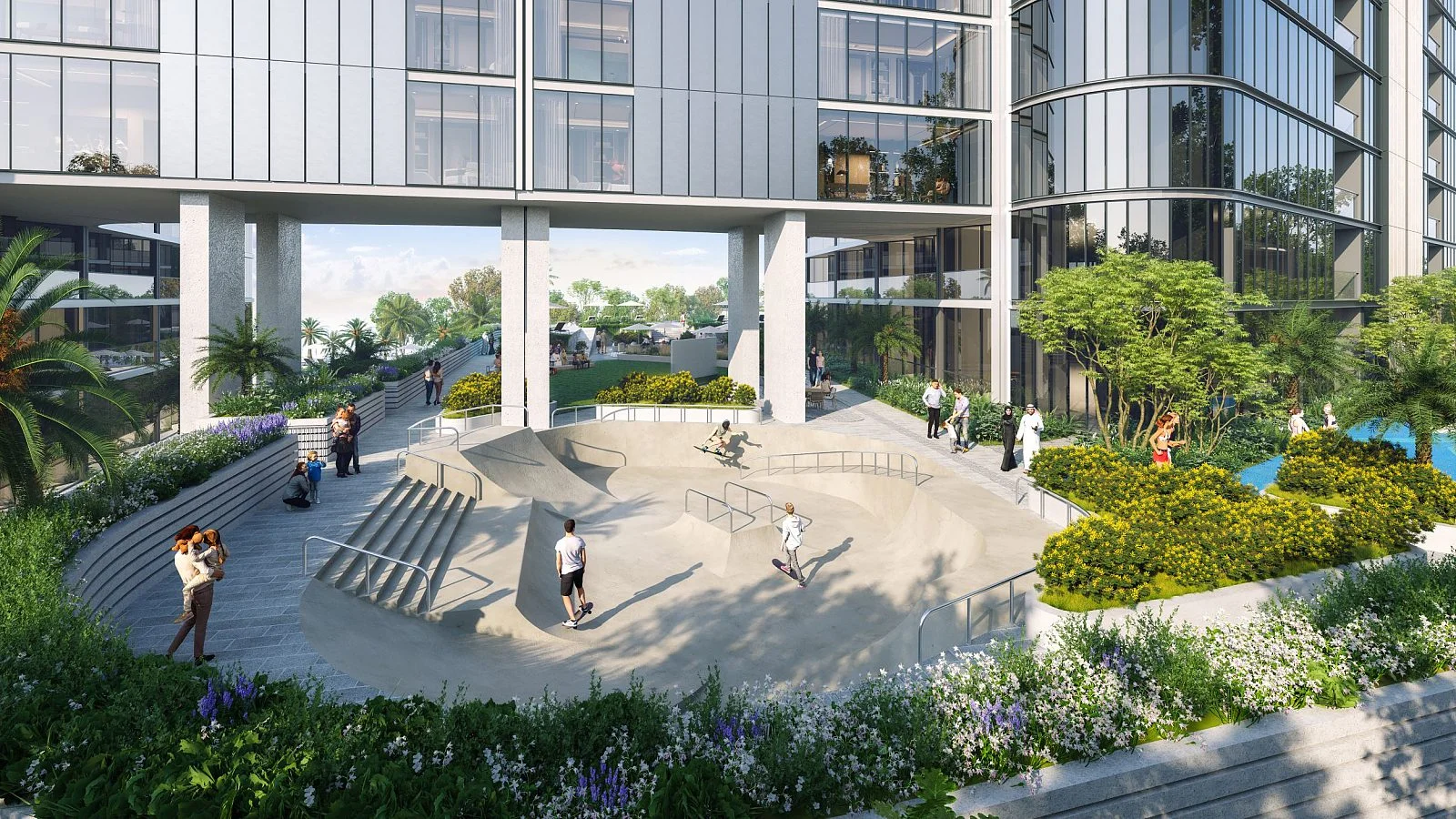 II8 Exterior view of Skyvue Solair Sobha Hartland II highlighting clean architectural lines and landscaped surroundings