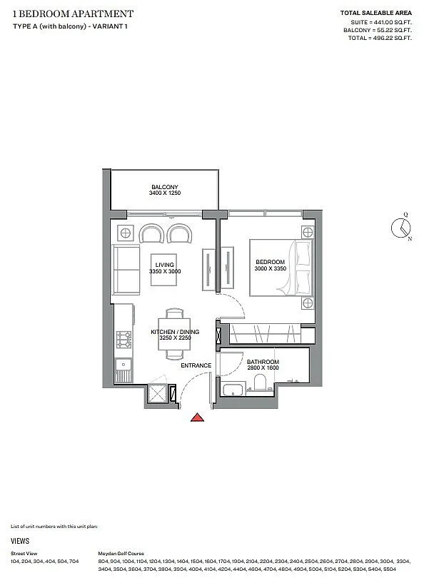Apartment floor plan of 330 Riverside Crescent Dubai Meydan showing efficient layout and practical living spaces