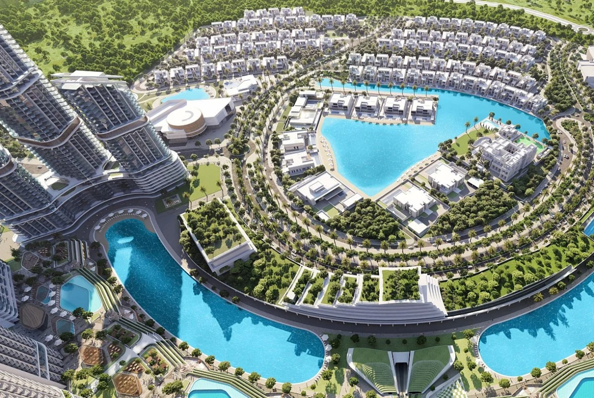 Exterior view of 330 Riverside Crescent Dubai Meydan highlighting modern architecture and canal side setting