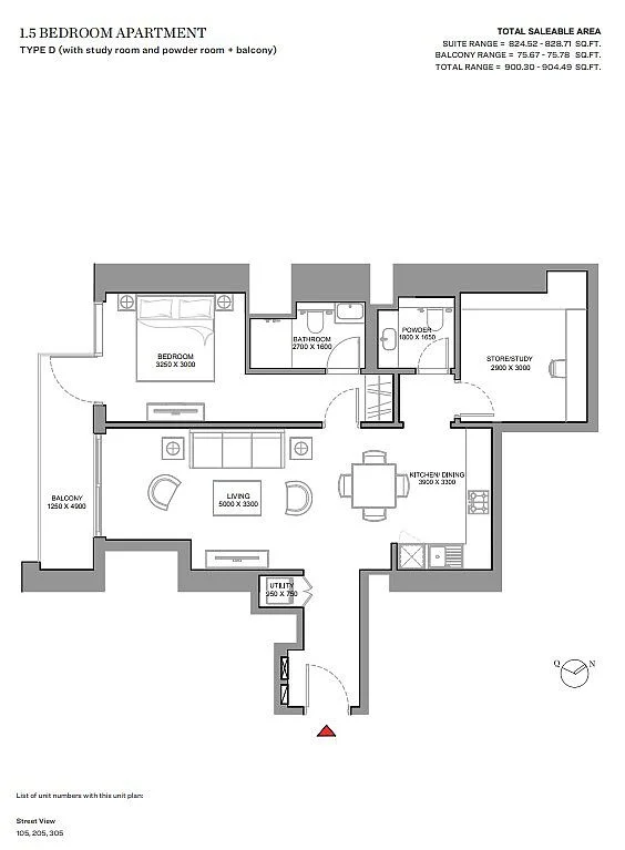 Apartment floor plan of 330 Riverside Crescent Dubai Meydan showing efficient layout and practical living spaces