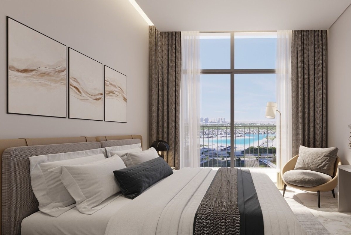 Interior living space at 330 Riverside Crescent Dubai Meydan featuring natural light and refined contemporary finishes