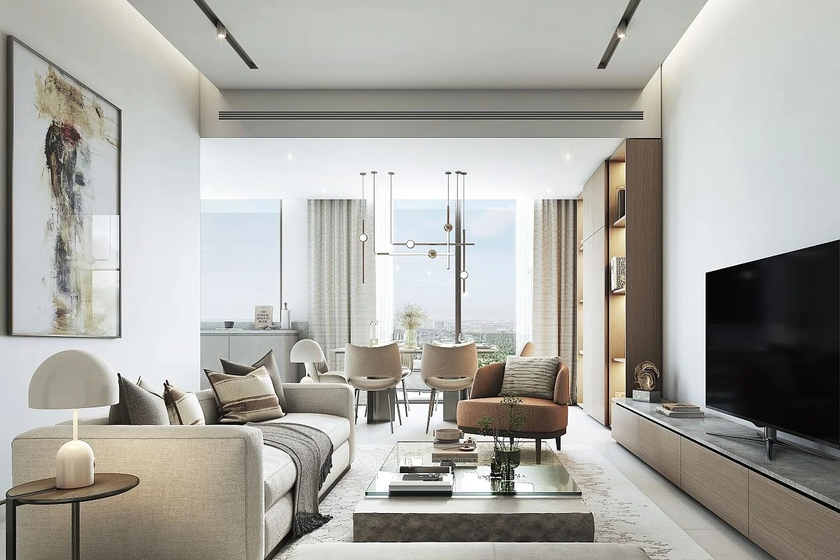 Interior living space at 330 Riverside Crescent Dubai Meydan featuring natural light and refined contemporary finishes