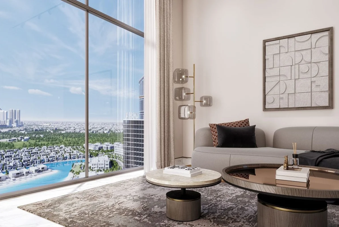 Interior living space at 330 Riverside Crescent Dubai Meydan featuring natural light and refined contemporary finishes