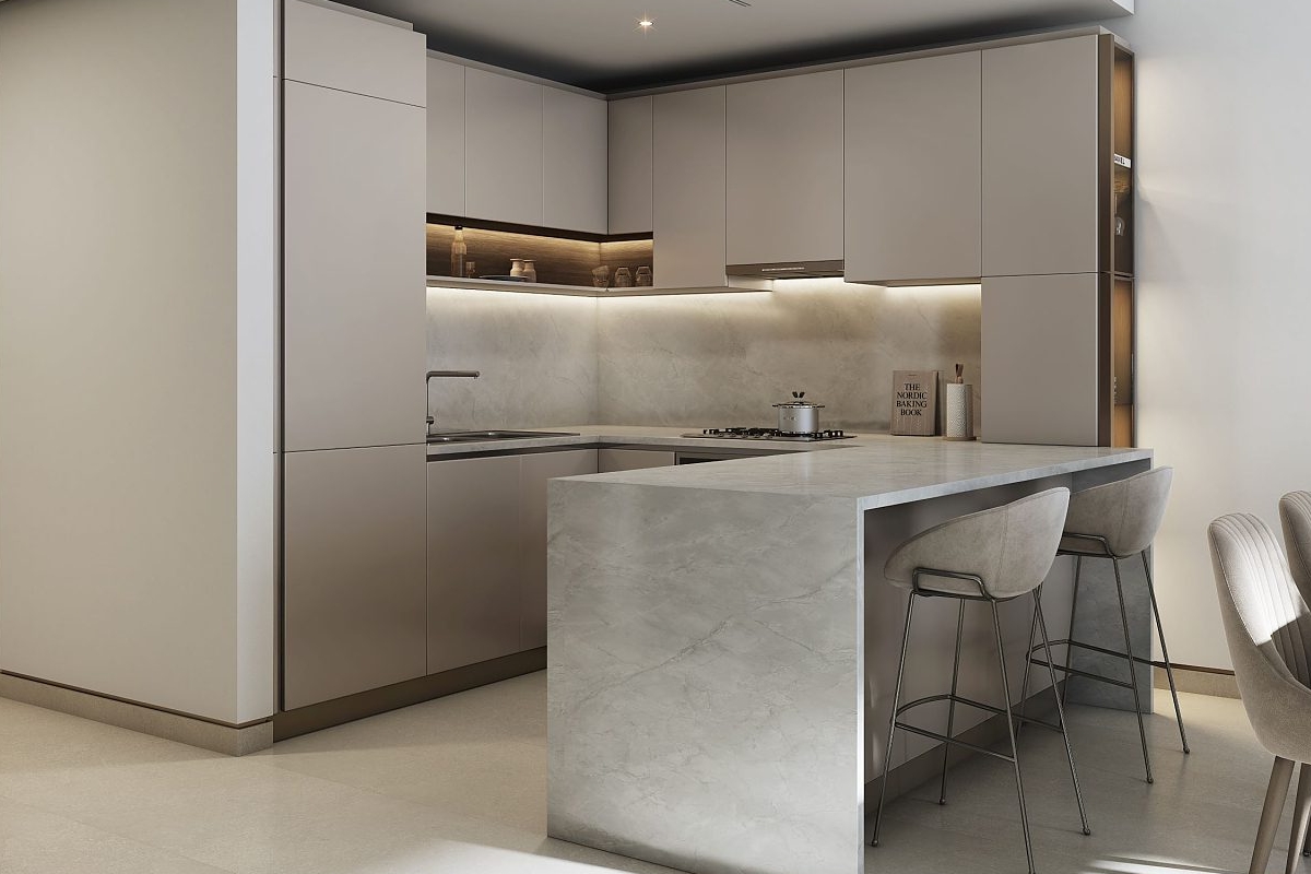 Interior living space at 330 Riverside Crescent Dubai Meydan featuring natural light and refined contemporary finishes