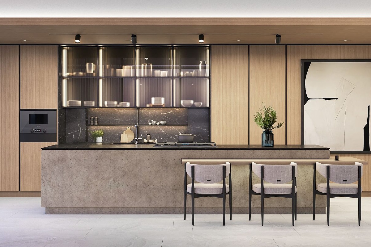 Interior living space at One River Point Business Bay with natural light and modern finishes