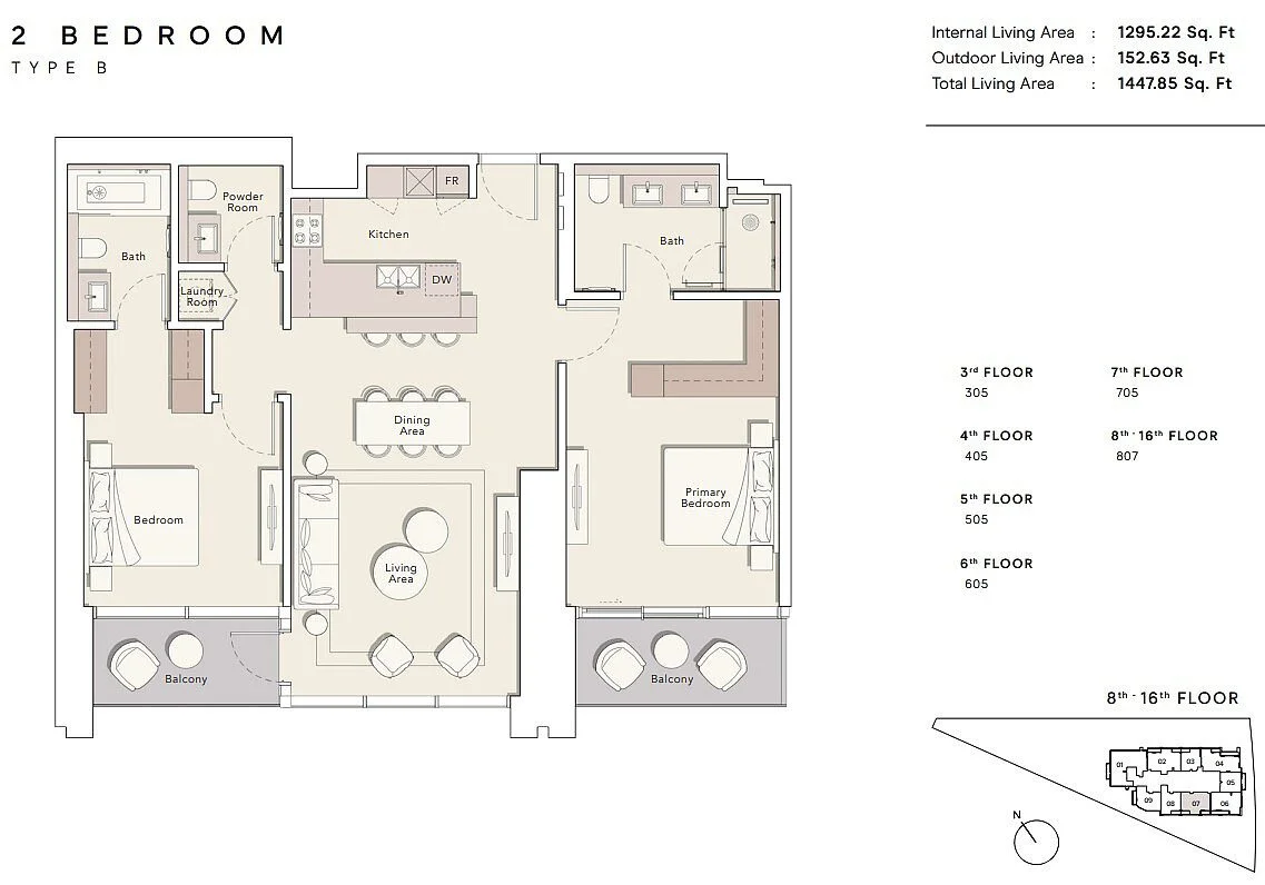 Apartment floor plan of One River Point Business Bay showing efficient layout and space flow