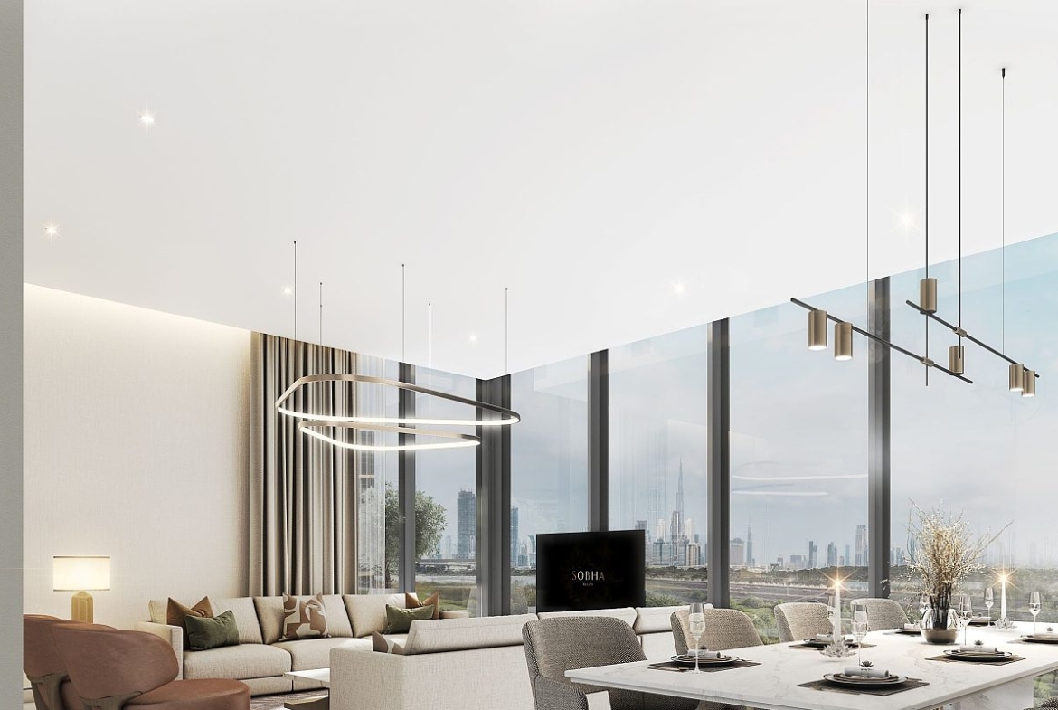 Interior living space at The Element at Sobha One featuring natural light, calm tones, and functional design