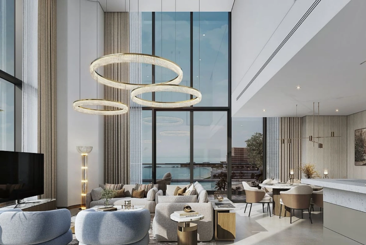 Bright and spacious living room in a Sobha Aquamont apartment on Siniyah Island