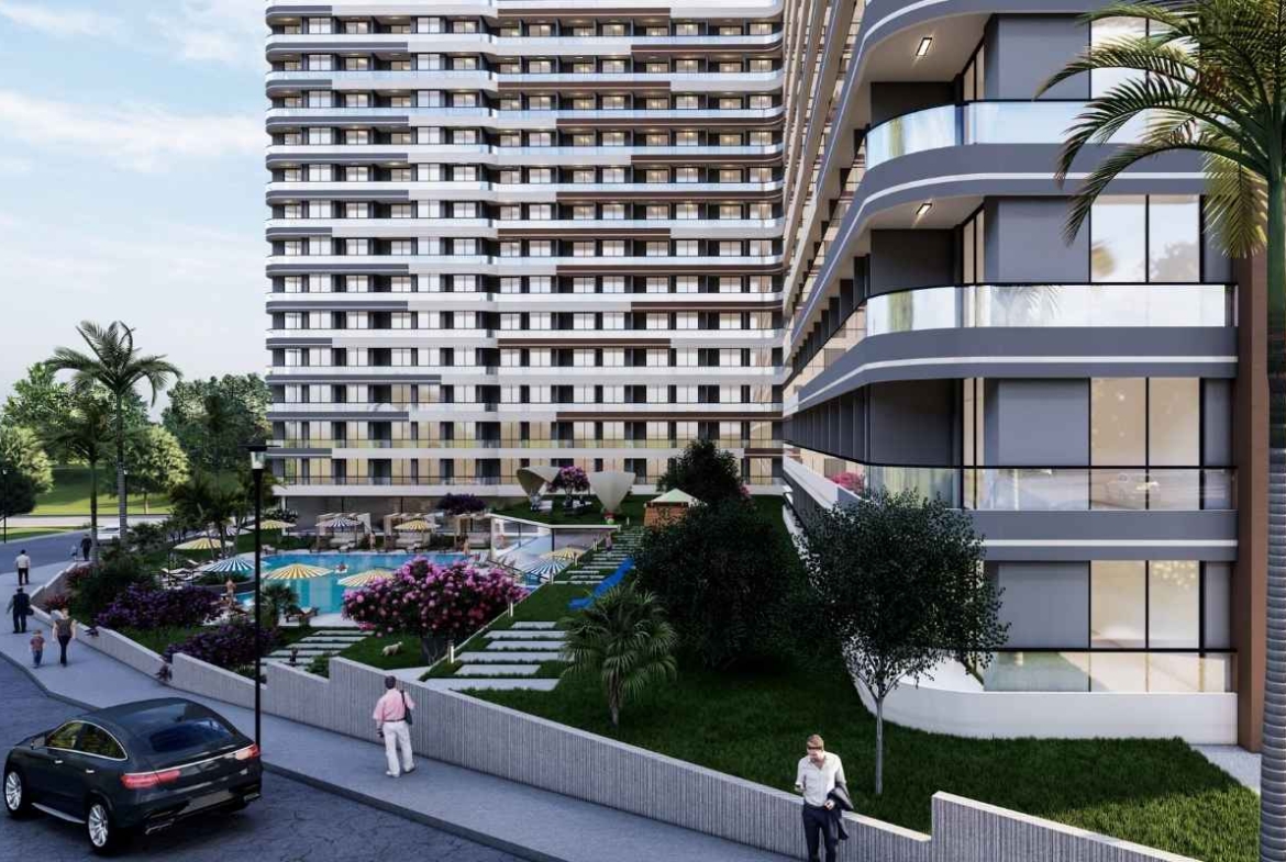 investment apartments in Mersin Erdemli near the sea with communal pool and modern residential complex