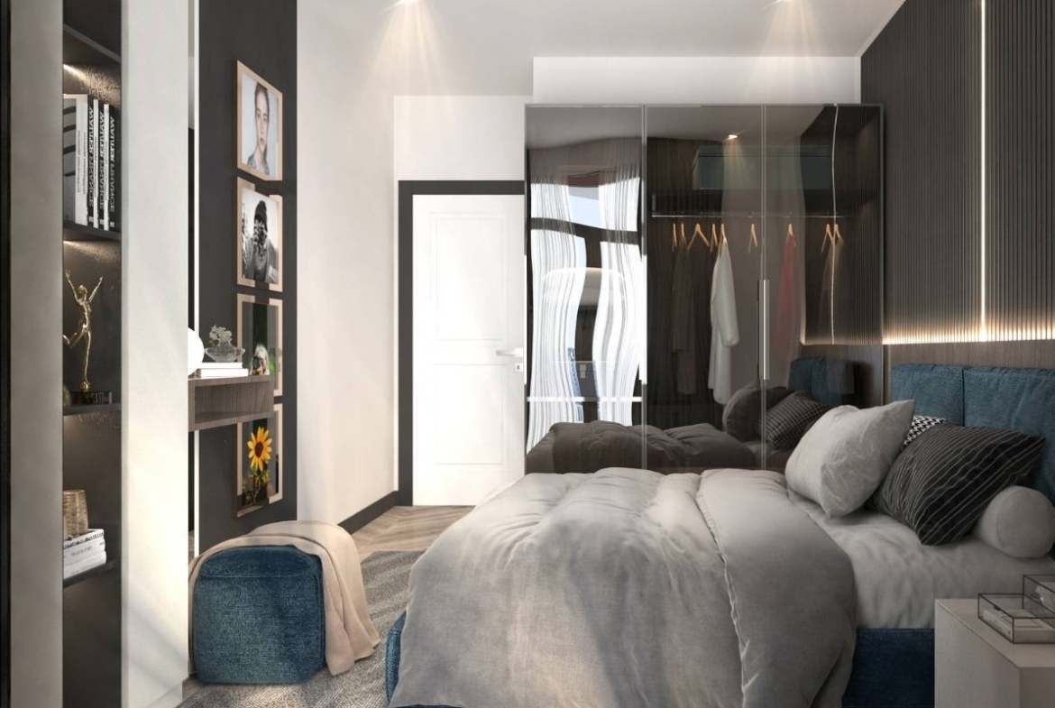 modern apartment interior in Mersin Erdemli with open plan kitchen and bright living area