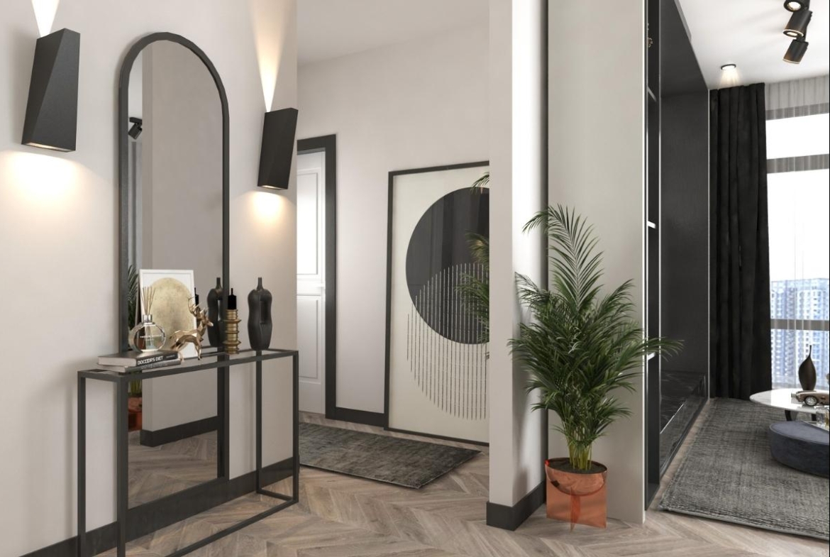 modern apartment interior in Mersin Erdemli with open plan kitchen and bright living area