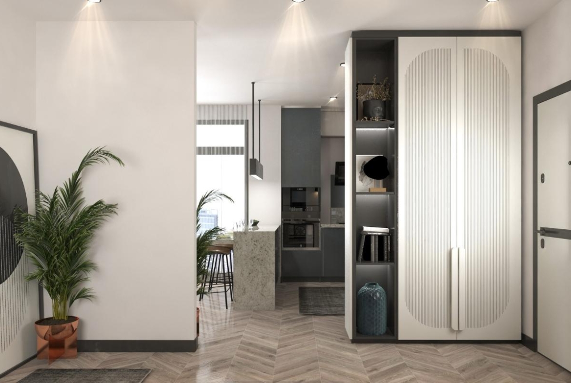 modern apartment interior in Mersin Erdemli with open plan kitchen and bright living area