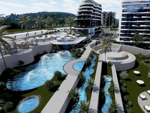 Resort style apartments for sale in alanya avsallar with private beach aqua park pools and hotel style facilities