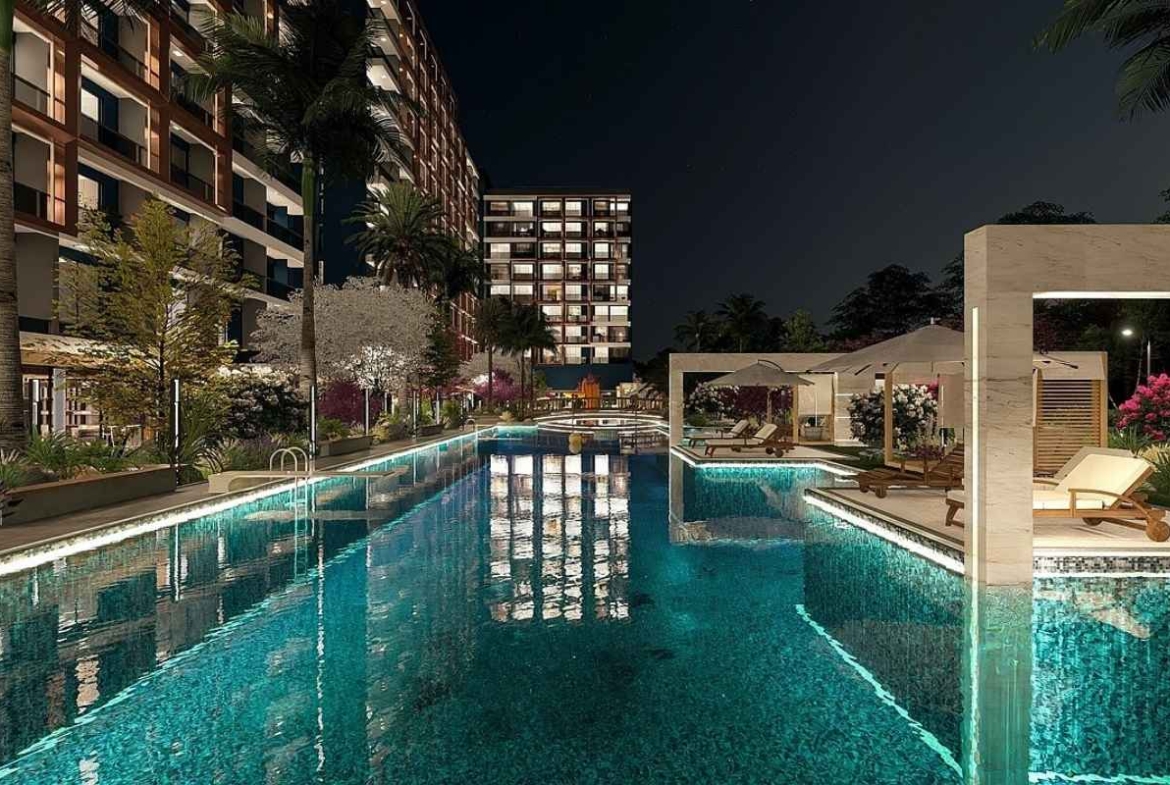 Mersin’de plaja yakın, havuz, aquapark ve kiralama yönetimi olanaklarına sahip satılık otel konseptli daireler.