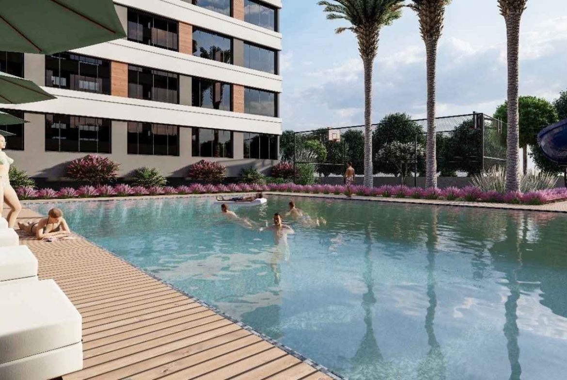 investment flats for sale in Mersin Erdemli with nature views aquapark pool sauna fitness and beach access