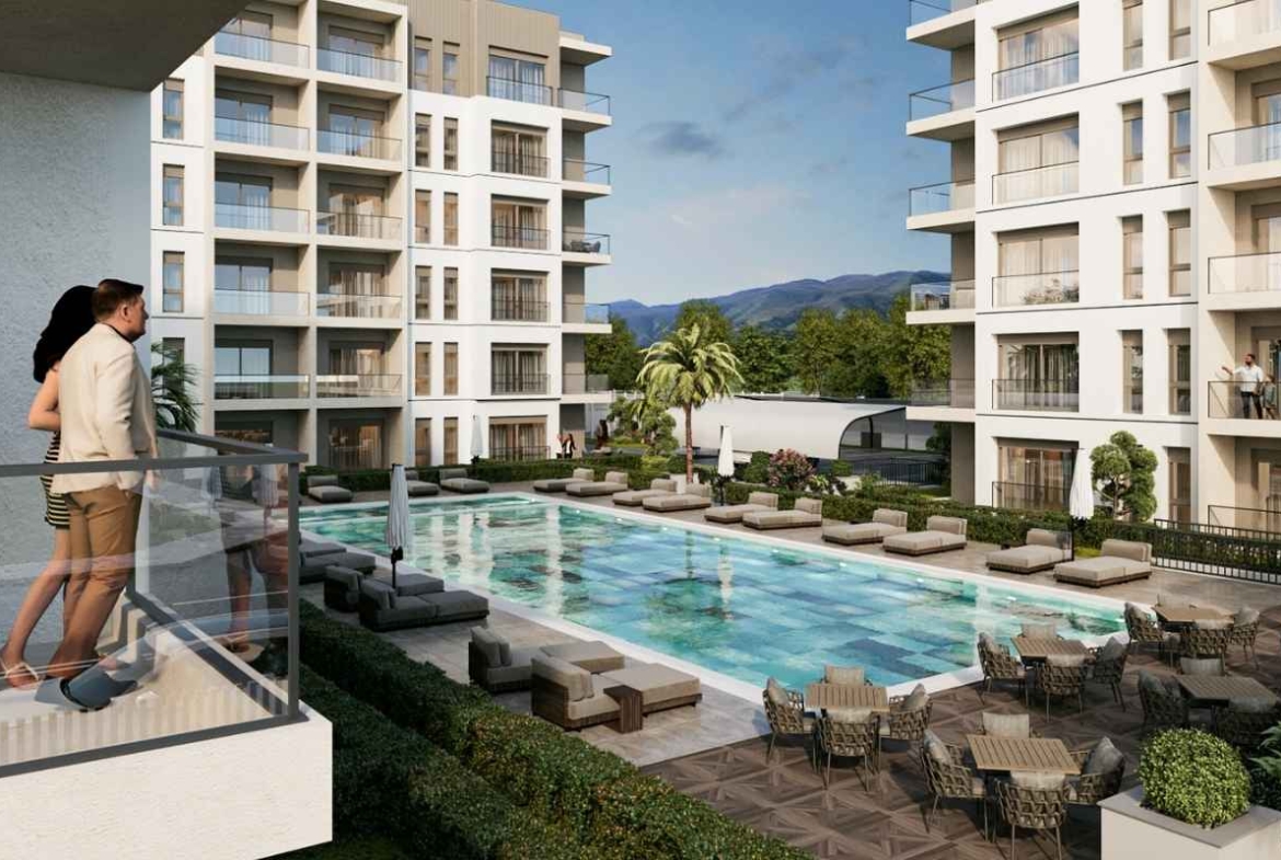 hotel concept apartments for sale in Antalya Altıntaş with swimming pool reception fitness sauna and investment potential