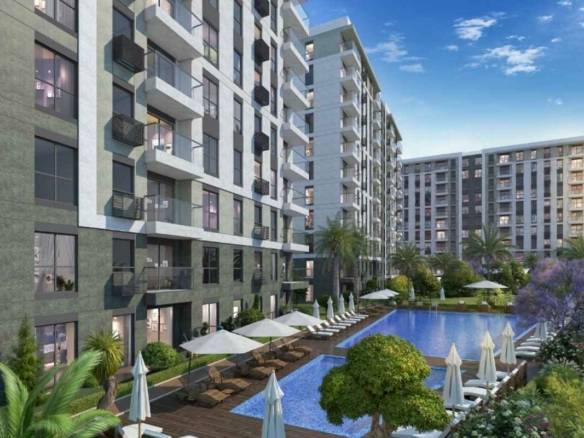 Apartments for sale in antalya kepez with swimming pools landscaped parks playgrounds balconies and modern residential blocks