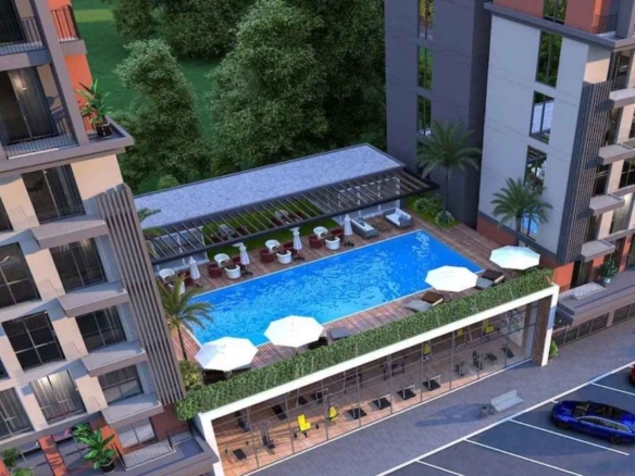 Antalya home office suites with shops cafes swimming pool balconies parking and mixed use investment concept