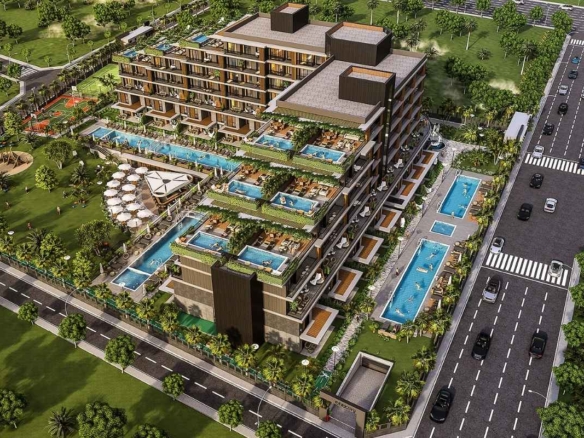 Altintas apartments for sale with communal pool, balconies, sports areas and modern residential architecture