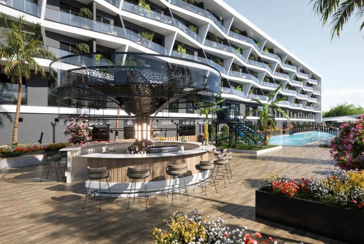 Antalya Kepez’de yüzme havuzu, aquapark, loft konutlar, balkonlar ve peyzajlı sosyal alanlar sunan satılık daireler