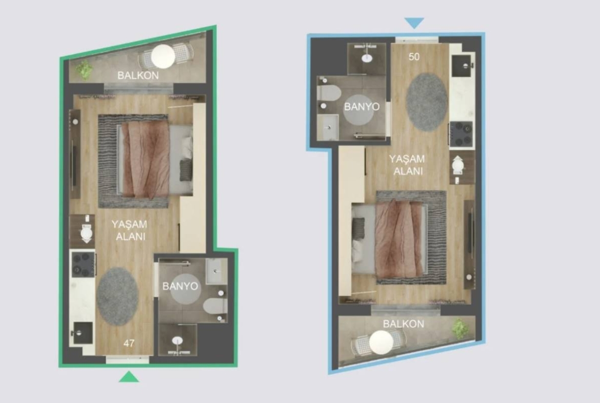 Antalya Kepez’de yüzme havuzu, aquapark, loft konutlar, balkonlar ve peyzajlı sosyal alanlar sunan satılık daireler