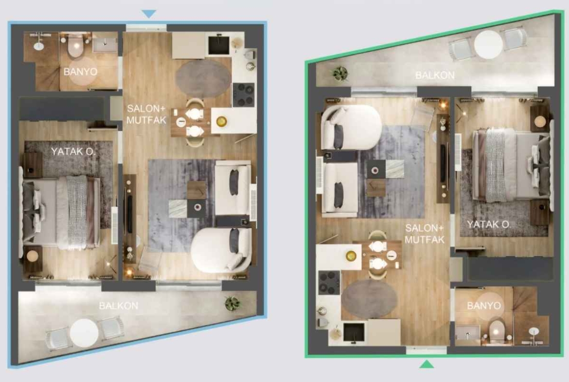 Antalya Kepez’de yüzme havuzu, aquapark, loft konutlar, balkonlar ve peyzajlı sosyal alanlar sunan satılık daireler