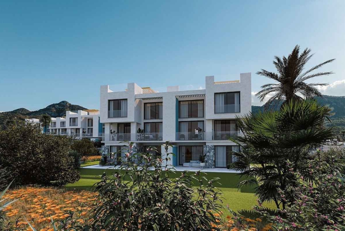 Gazimağusa apartments for sale near the sea with pools landscaped gardens furnished interiors and resort style facilities
